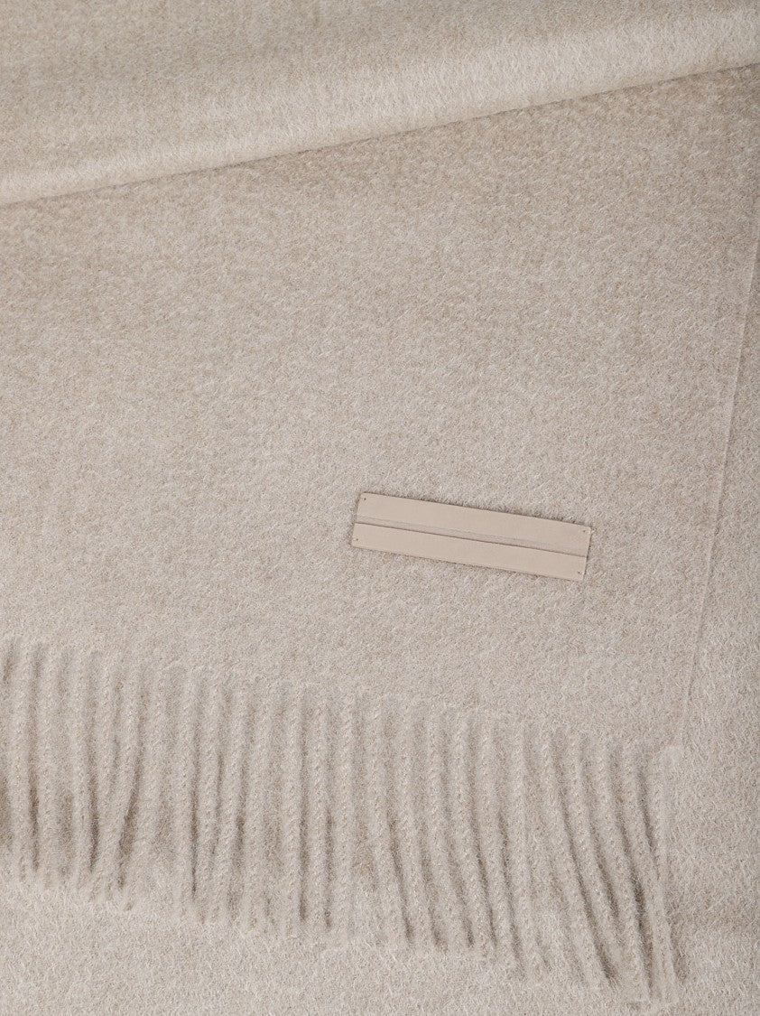 Zegna Refined Cashmere Oasi Scarf With Fringed Edges And Leather Detail