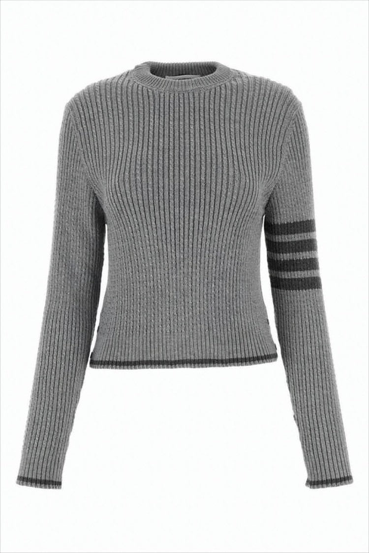 Thom Browne Ribbed Knit Sweater With Distinctive Stripe Detail