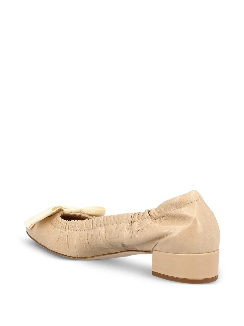 Prada Beige Decolette Ruched Leather Flats