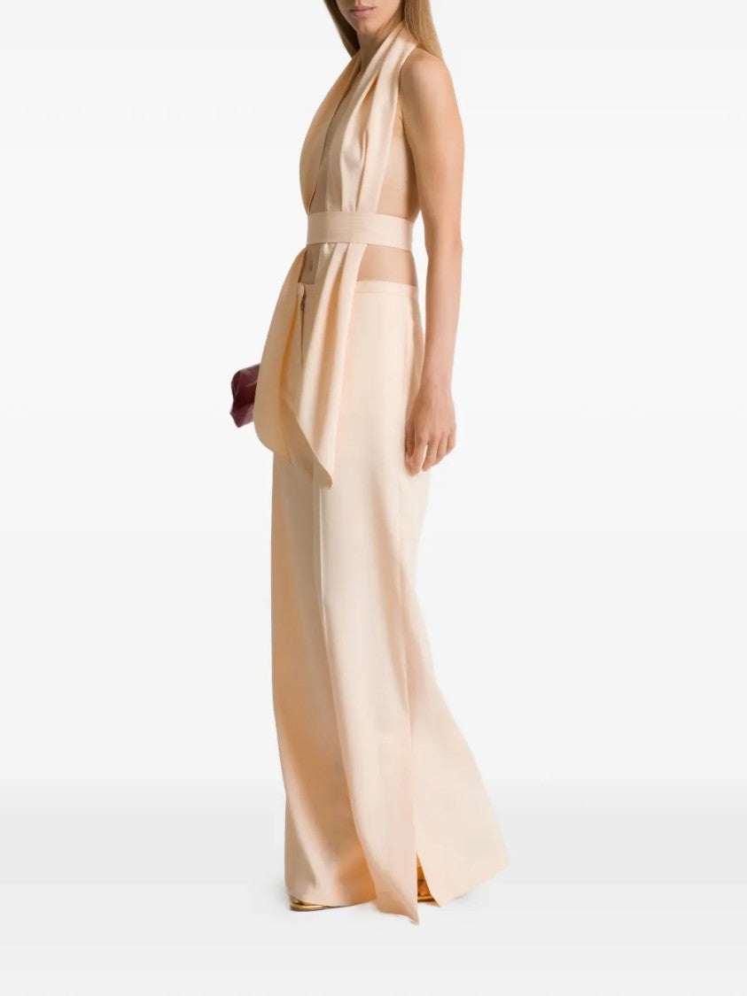 Alberta Ferretti High-Waisted Wide-Leg Pants With Subtle Sheen And Pleated Detailing