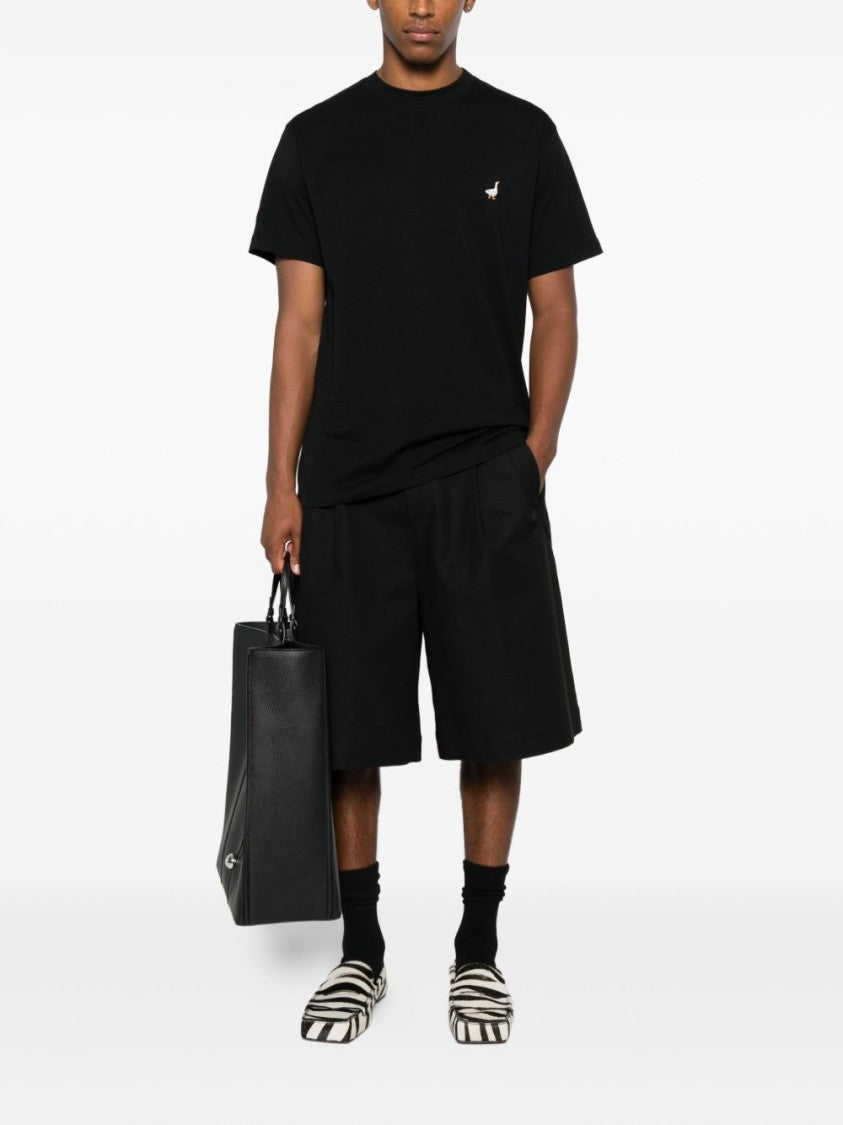 Moschino Black Embroidered Goose Detail Cotton T-Shirt