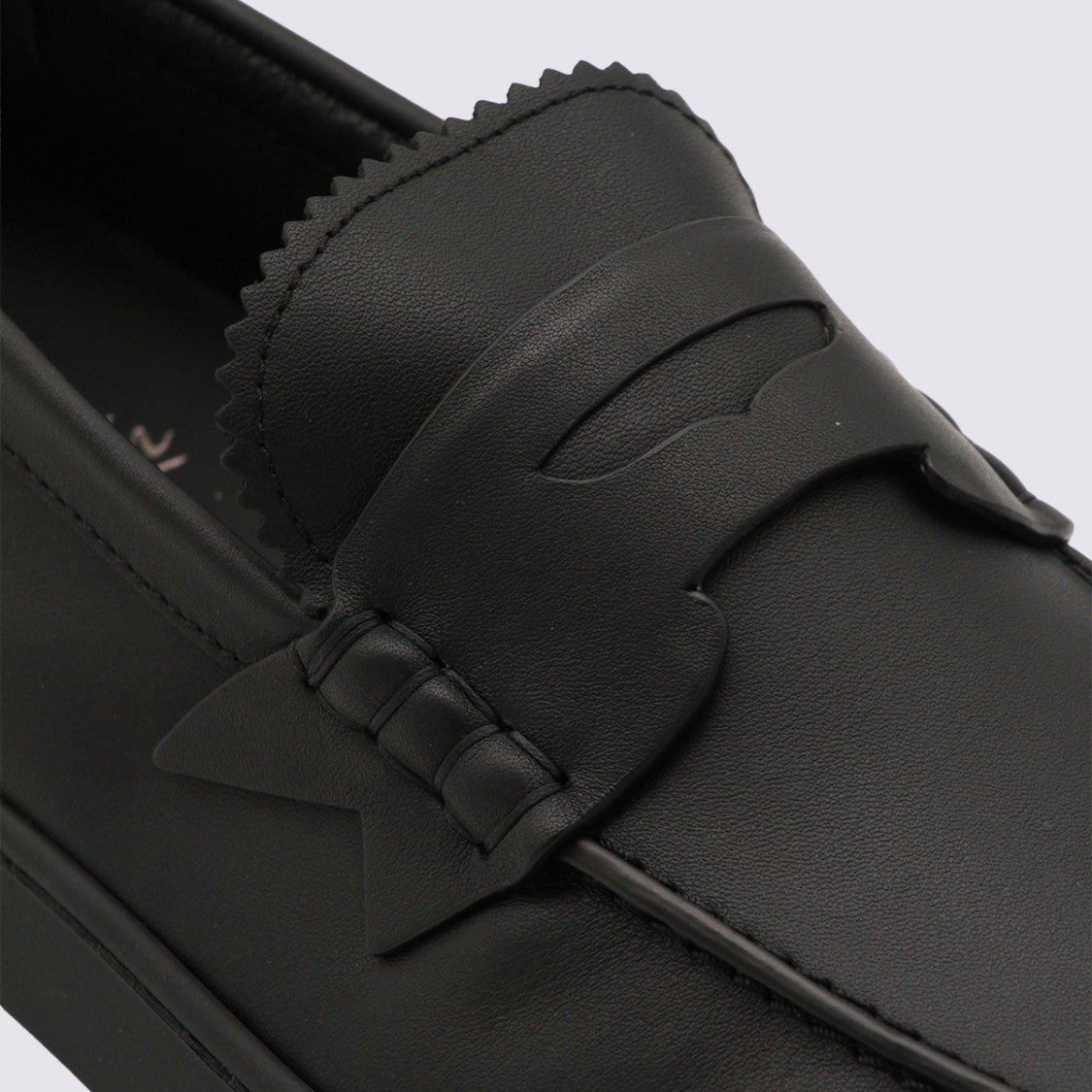 Christian Louboutin Moccasin-Style Black Leather Flat Shoes With Decorative Strap