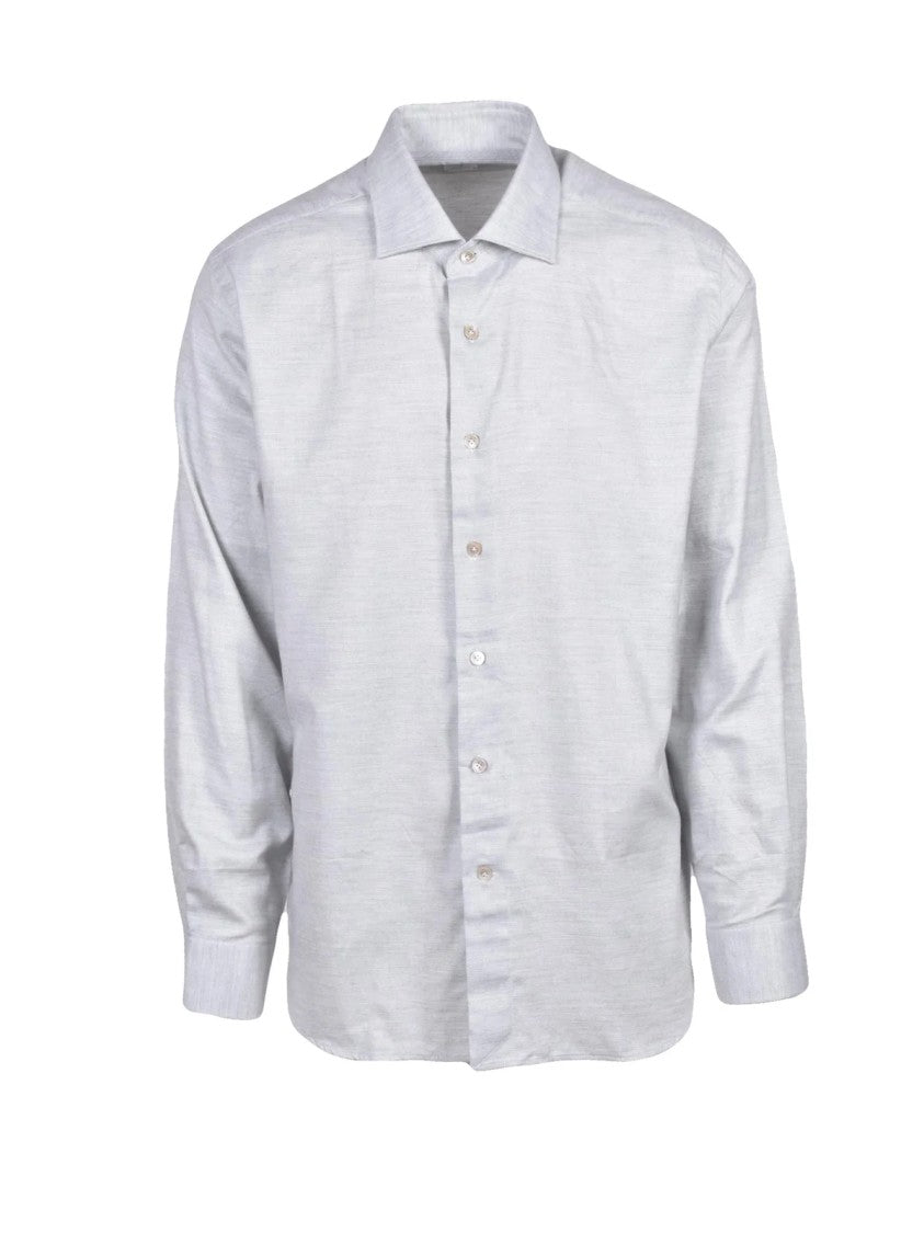 Eleventy Light Grey Plaid Cotton-Blend Flannel Shirt