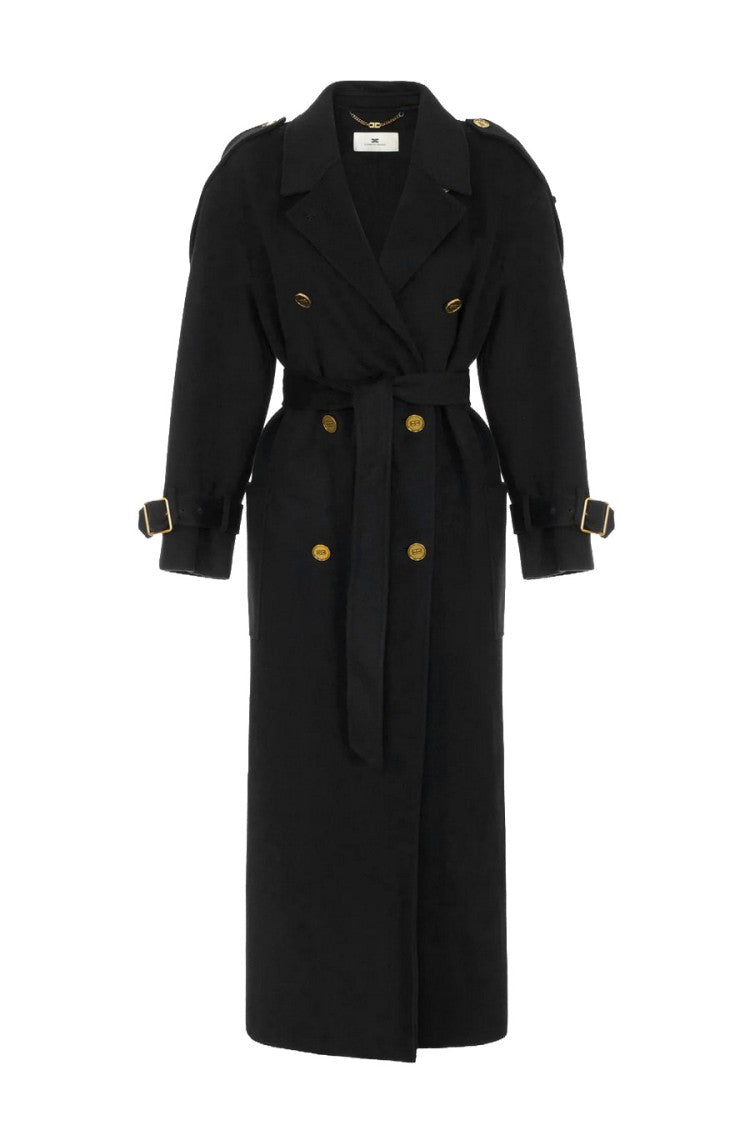 Elisabetta Franchi Black Double-Breasted Belted Wool Trench Coat