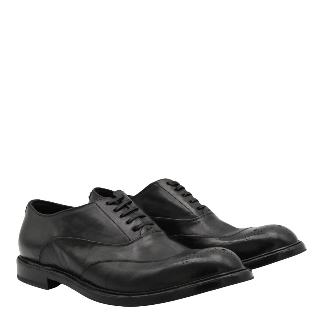 Dolce & Gabbana Brogue-Style Black Leather Flat Shoes