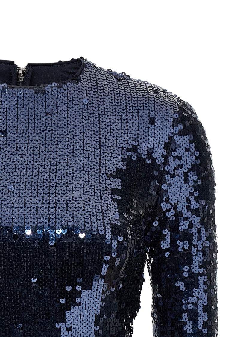 Rotate Birger Christensen Blue Sequin Stretch Mini Dress With Flounced Sleeves