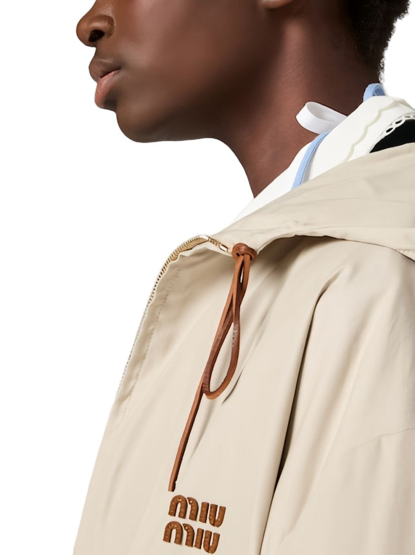 Miu Miu Beige Relaxed Fit Hooded Drawstring Jacket