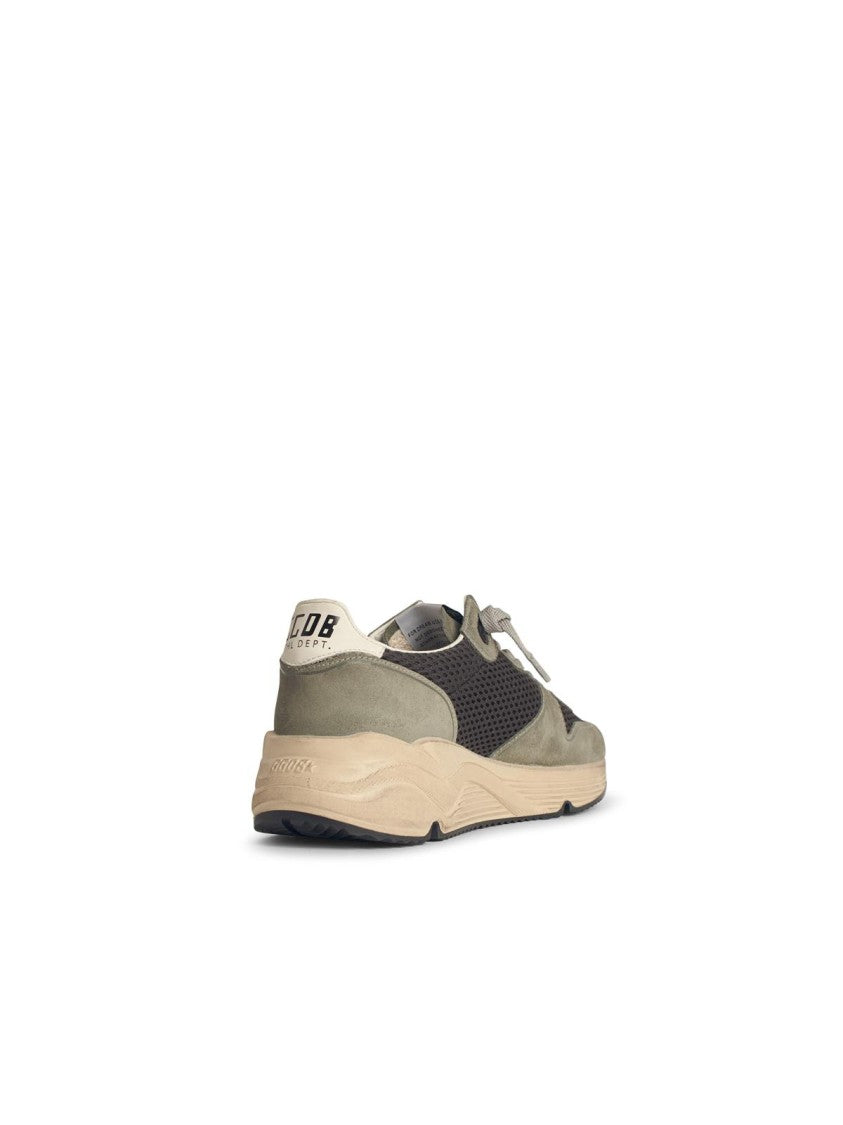 Golden Goose Running Sole' Green Suede Sneakers With White Leather Accents