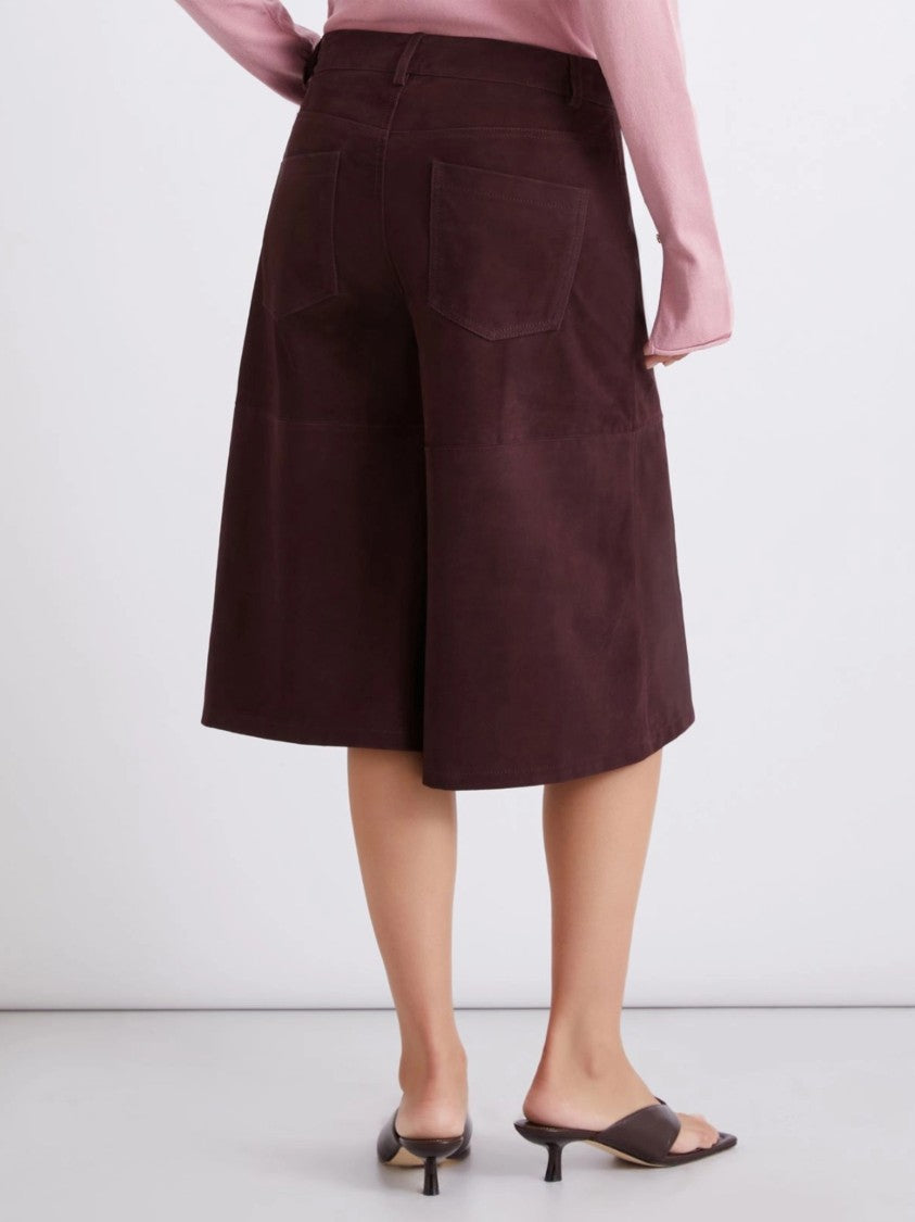 Marella Burgundy Mllscoglio High-Waisted Wide-Leg Shorts