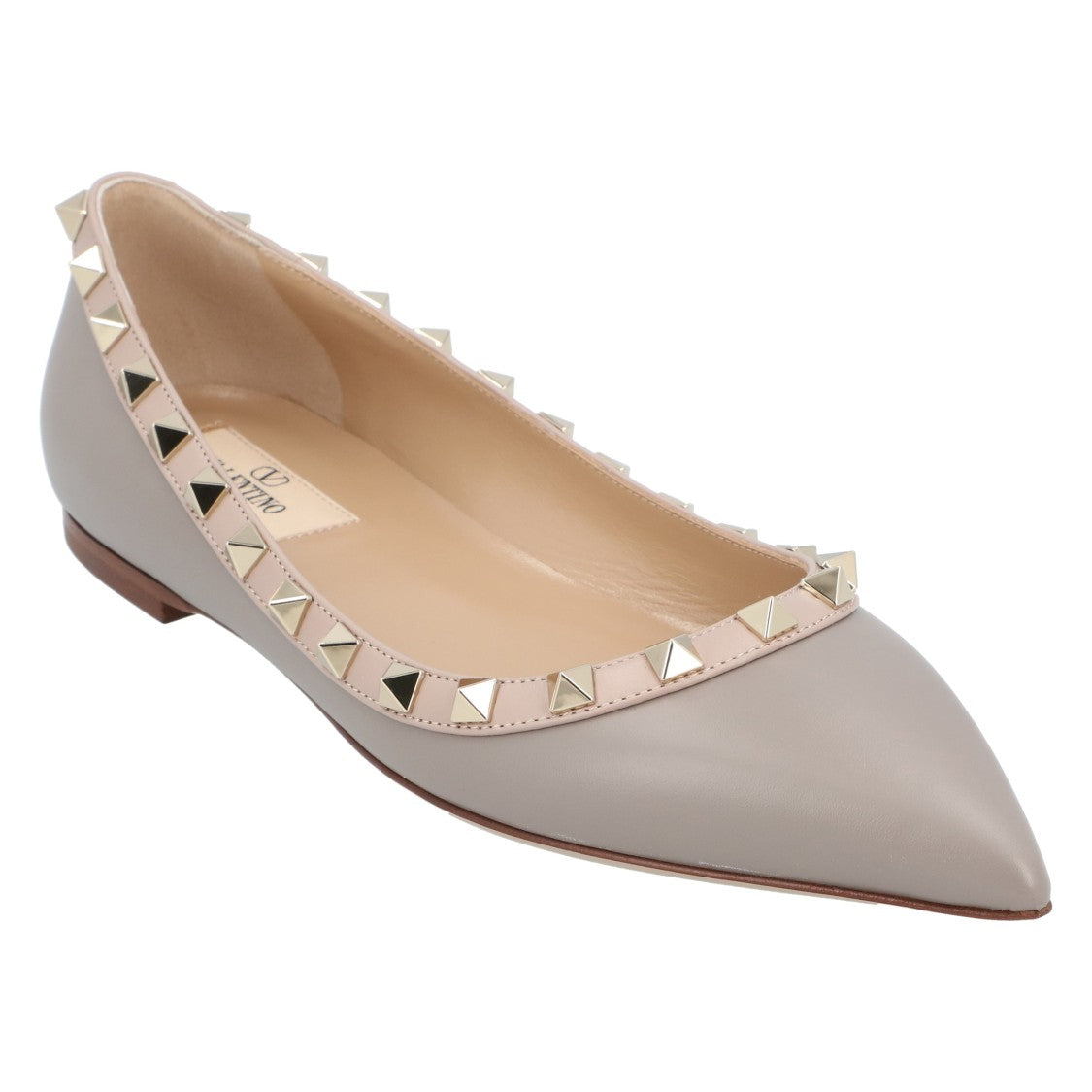 Valentino Rockstud Ballerina Flats With Silver Stud Embellishments