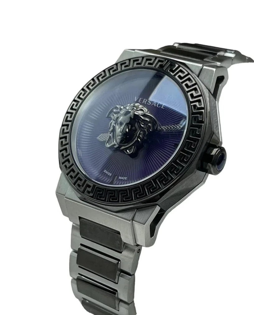 Versace Greca Logo 38Mm Women's Analog Watch With Blue Leather Strap