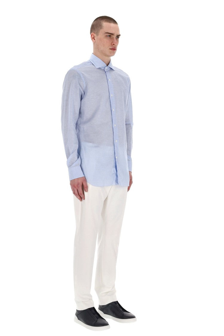 Barba Cult Line Cotton-Linen Tailored Stripe Shirt