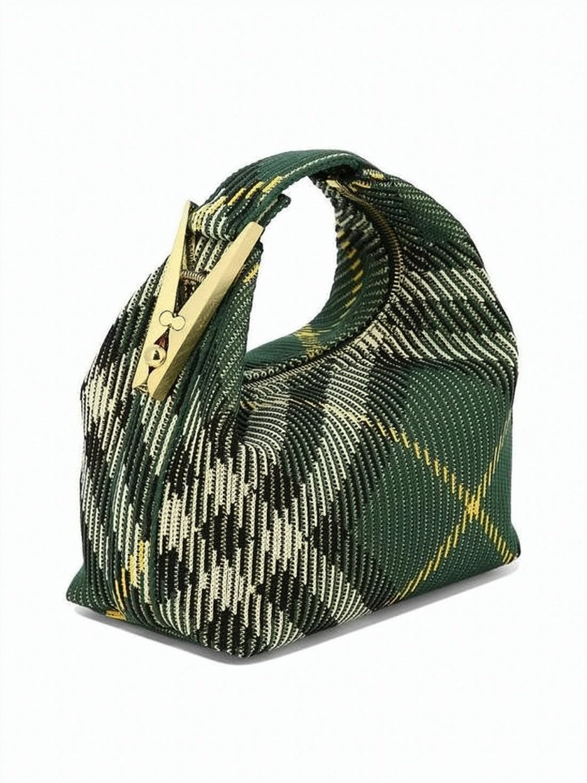 Burberry Structured Rounded Handbag With Plaid And Gold-Tone Accents