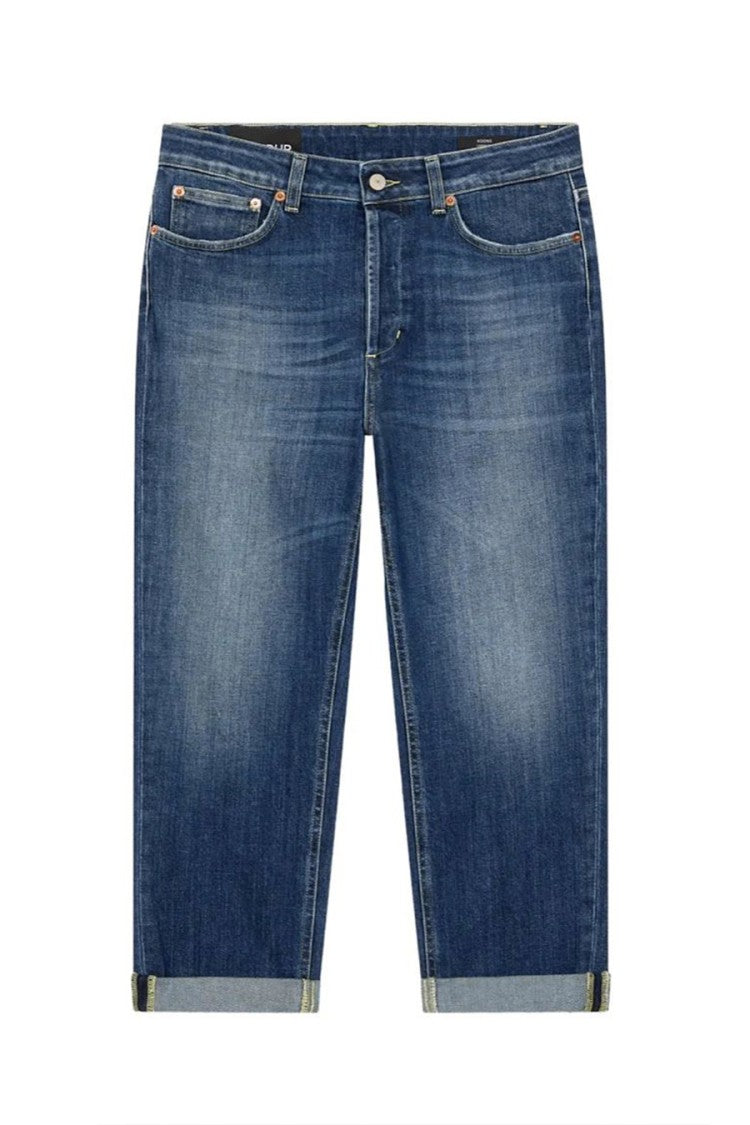 Dondup Relaxed Fit Blue Trousers With Tapered Leg And Rolled Cuffs