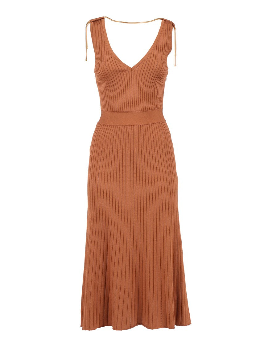 Elisabetta Franchi Ribbed Tied Straps Midi Dress