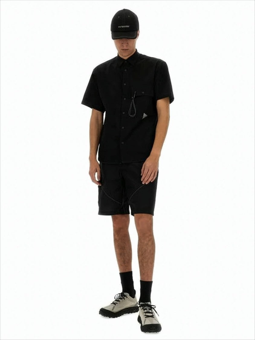 And Wander Boxy Black Short-Sleeved Shirt With Classic Collar