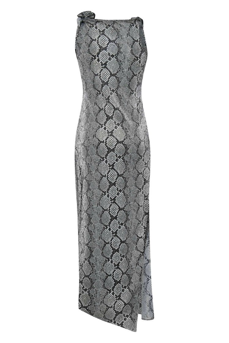 Coperni Snake Print Asymmetric Flower Gown