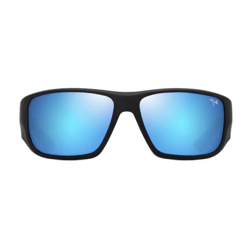 Maui Jim Keha Rectangular Matte Black Sunglasses With Blue Reflective Lenses