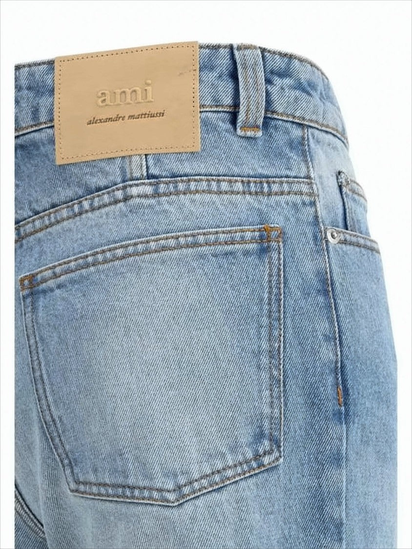 Ami Straight-Leg Denim Pants In Light Blue Wash