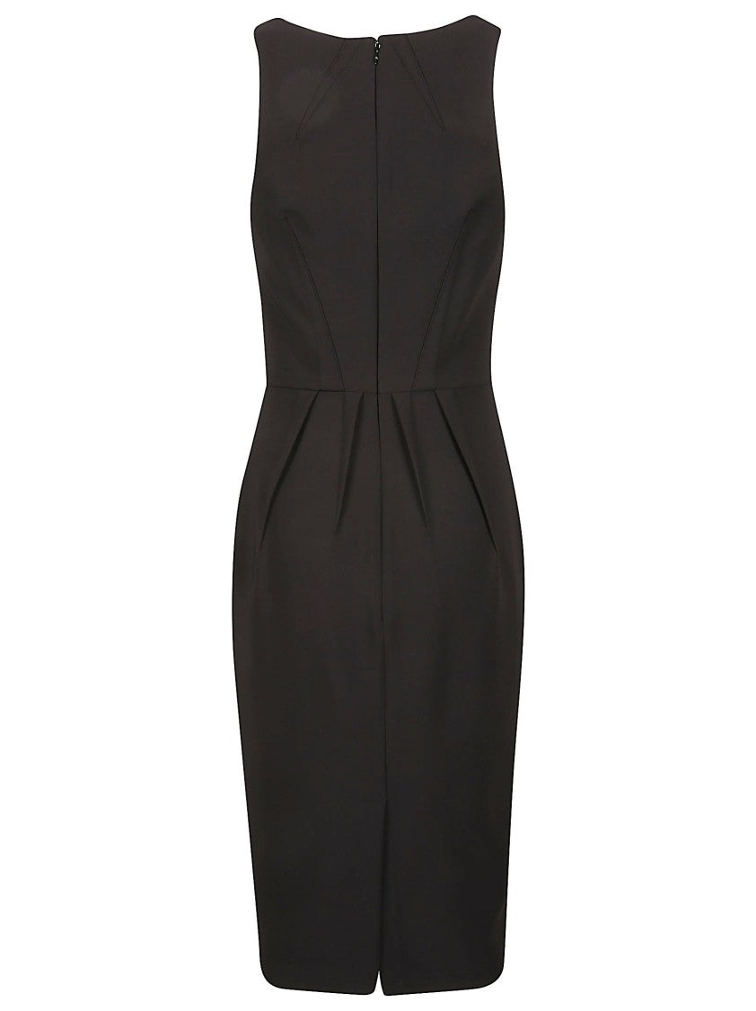Elisabetta Franchi Fitted Black Structured Pleated Midi Dress