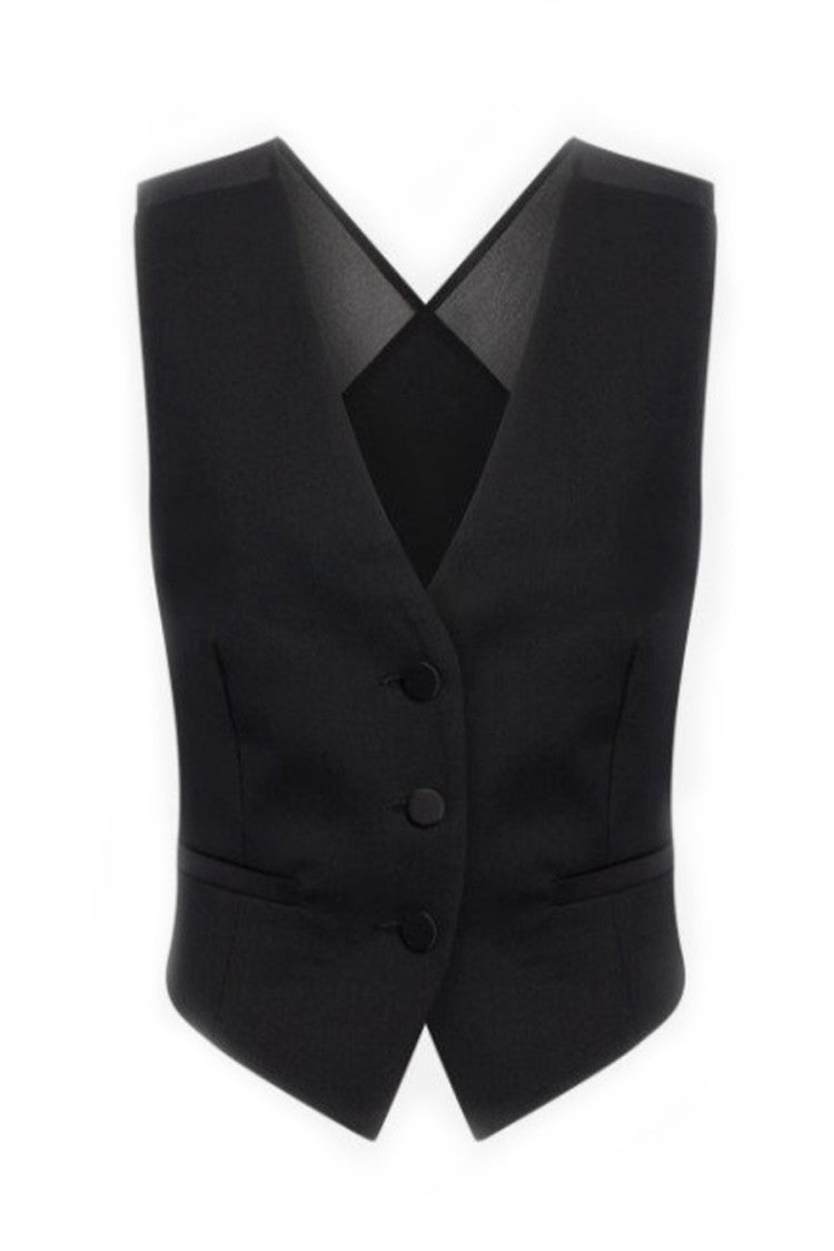 Dondup Black Polyester-Wool Satin-Back Waistcoat