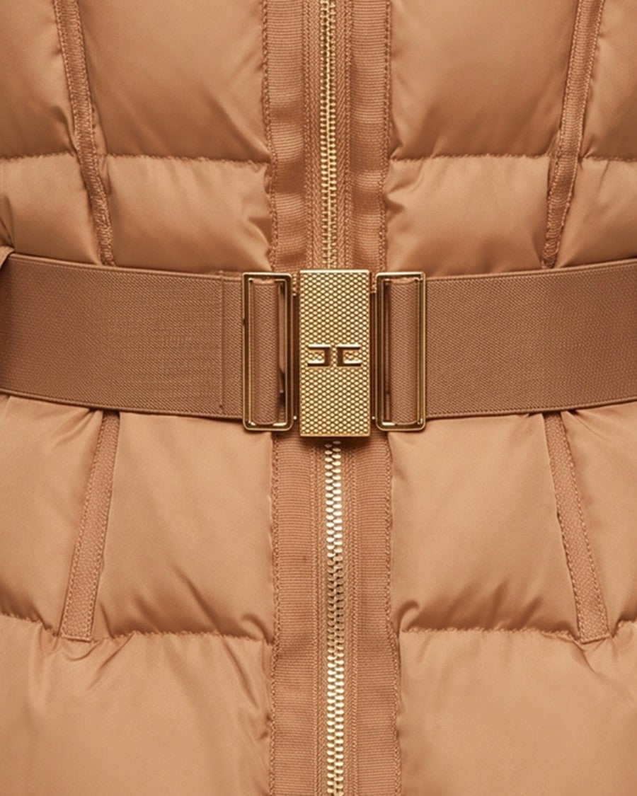 Elisabetta Franchi Fallow Belted Grosgrain Trim Down Jacket