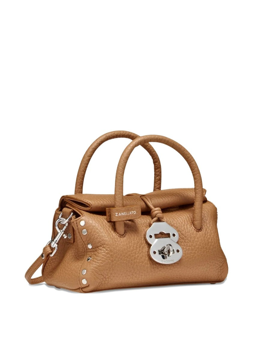Zanellato Rectangular Textured Leather Handbag With Turn-Lock Closure