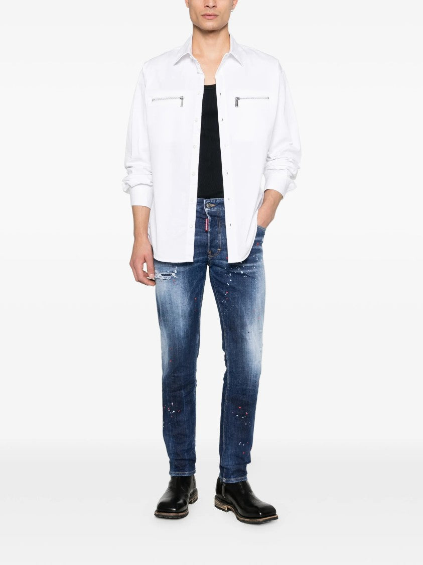 Dsquared2 Slim Fit Distressed Paint Splatter Jeans