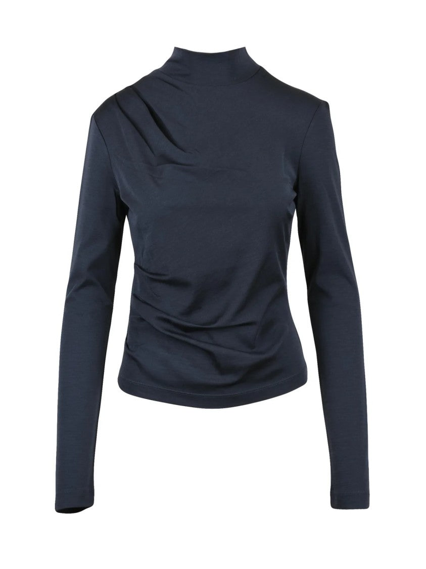 Max Mara Blue Wool High-Neck T-Shirt