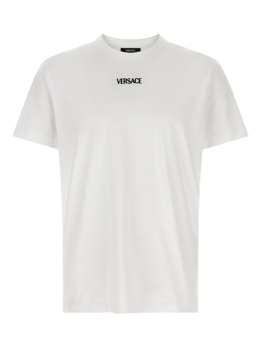 Versace White Minimalist Embroidered Logo Cotton T-Shirt