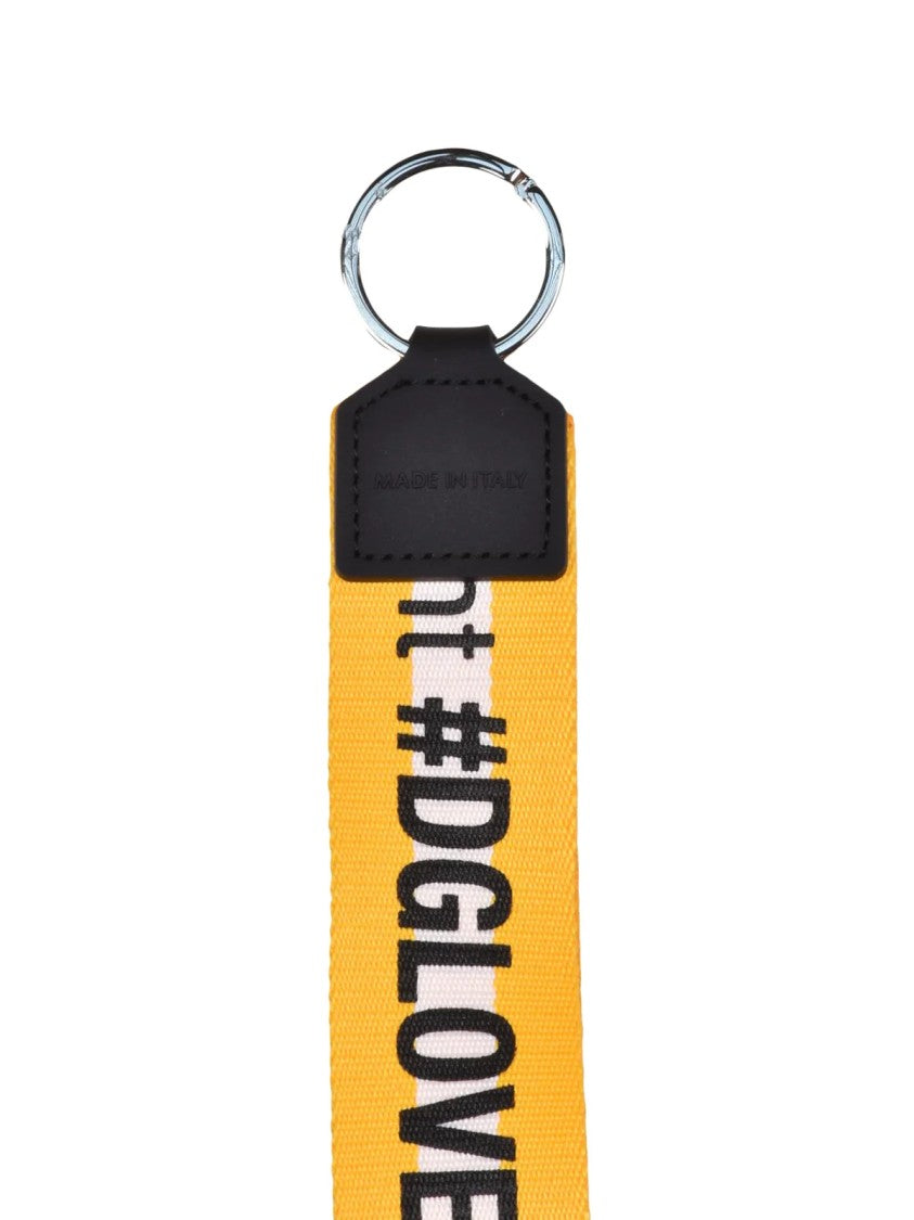 Dolce & Gabbana White/Yellow Vibrant Logo Polyester Keychain