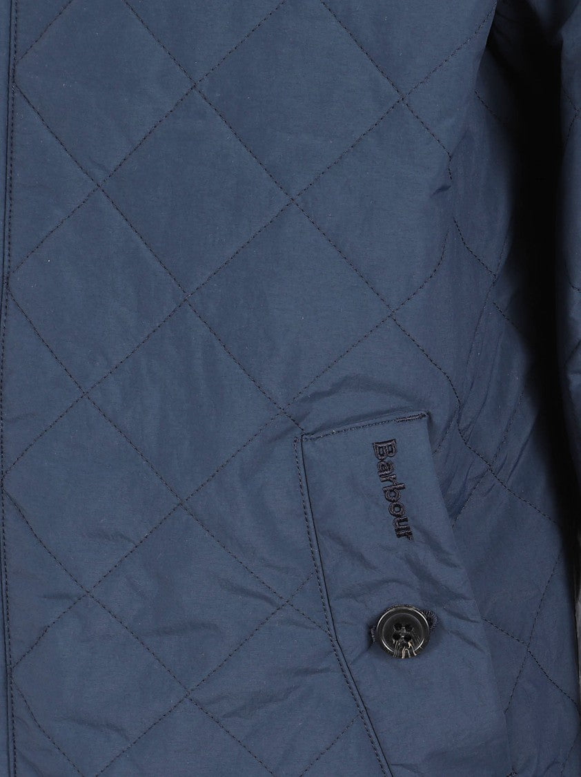 Barbour Quilted Blue Jacket With Stand Collar