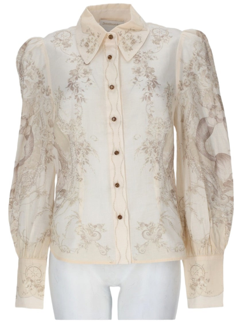 Zimmermann Puffed Sleeve Slim Fit Blouse With Vintage Print