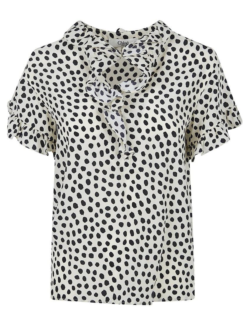 Chloé Short-Sleeved Silk Crepe De Chine Top With Ruffle Details