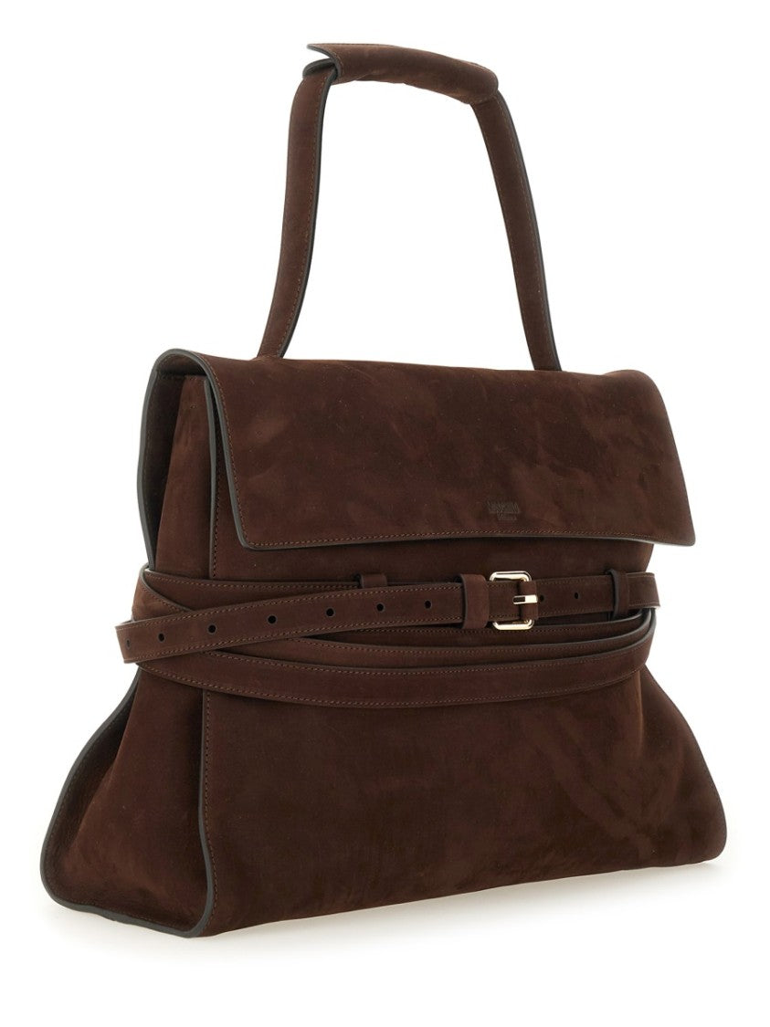 Moschino Structured Brown Suede Handbag