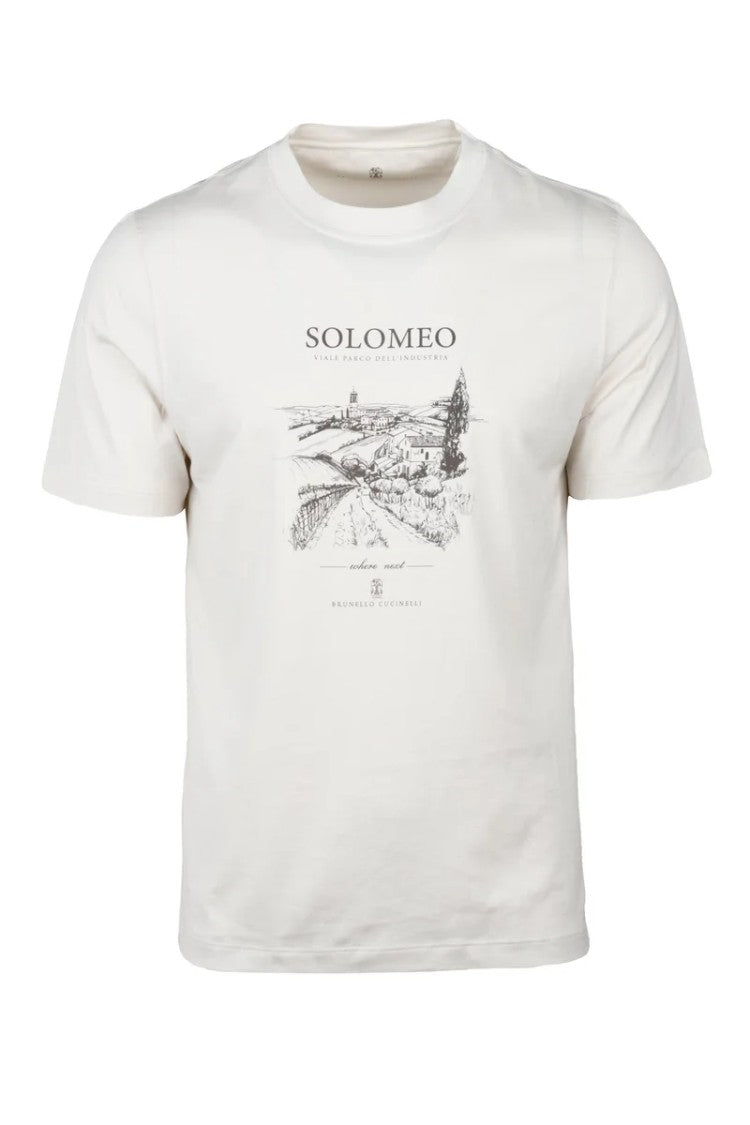 Brunello Cucinelli Graphic Off-White Crew Neck T-Shirt