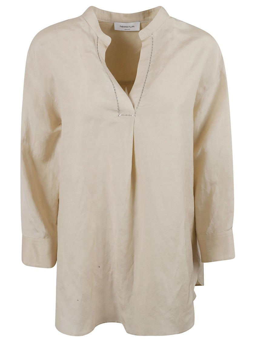 Fabiana Filippi Relaxed-Fit Neutral Shirt With V-Neckline