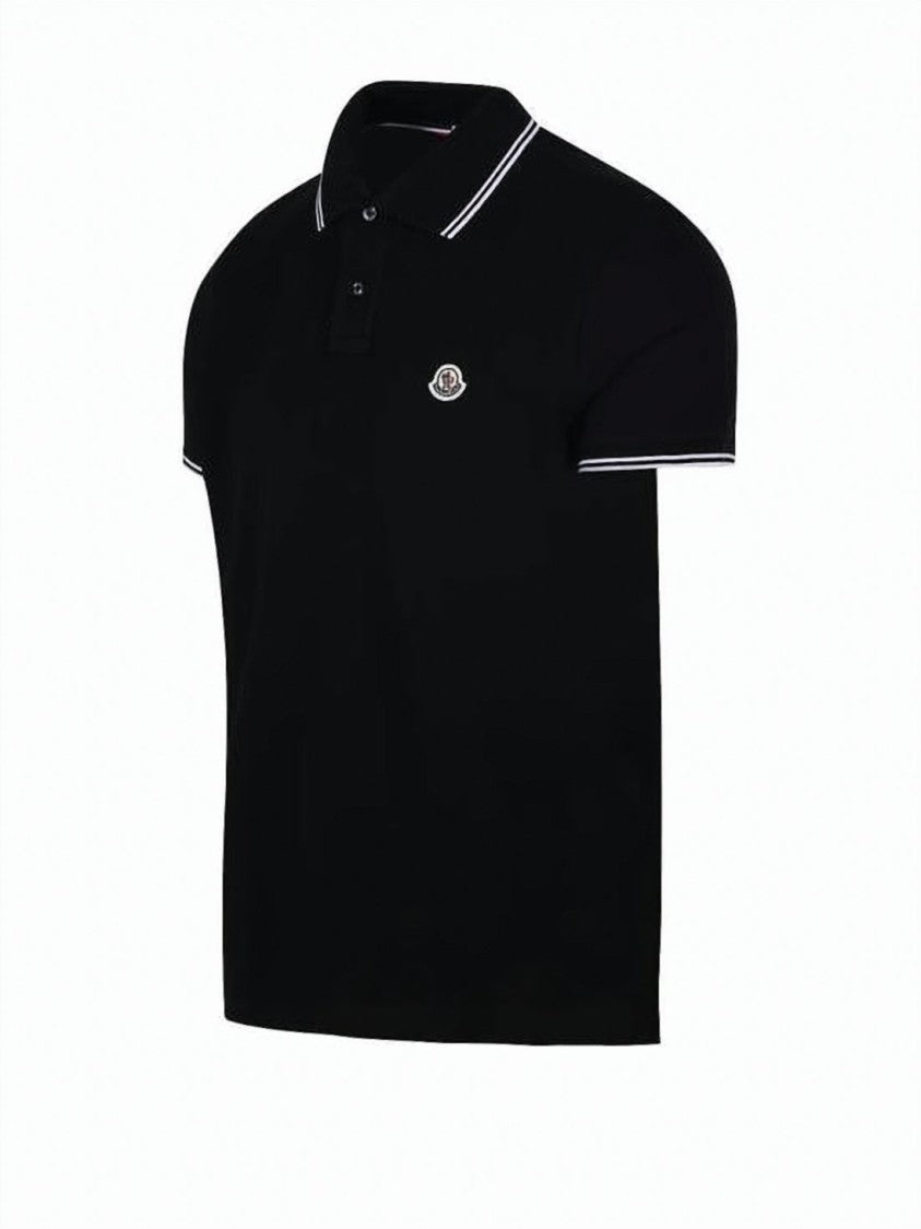 Moncler Short-Sleeve Polo Shirt With Contrasting Cuffs And Logo Patch