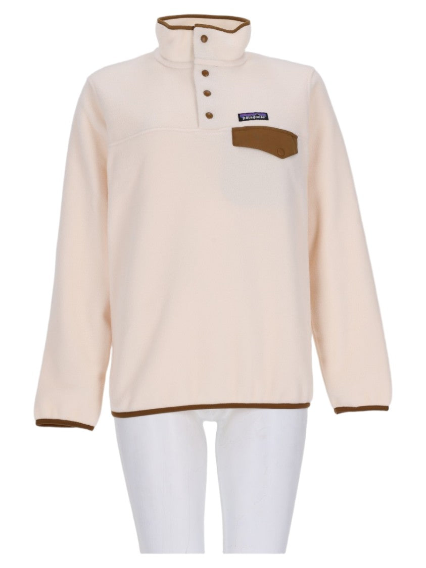 Patagonia High Collar Beige Knit Sweater With Contrasting Trim