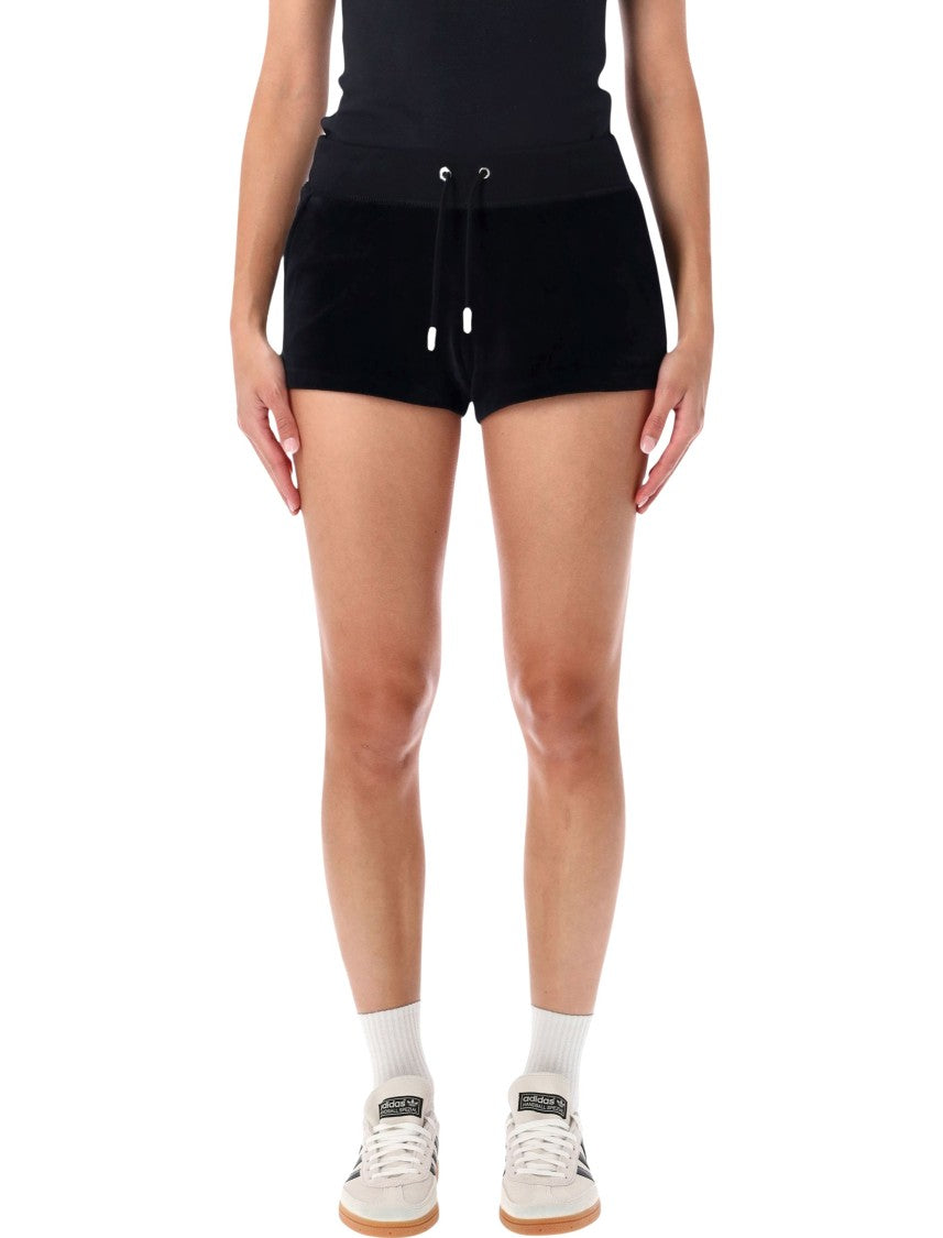 Sporty And Rich Short Velour Crystal Logo Shorts