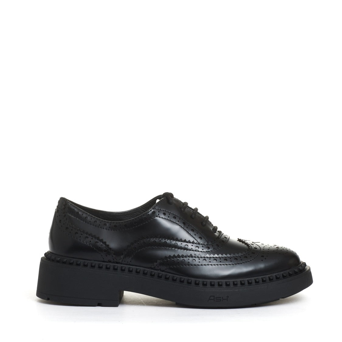 Ash Black Leather Lace-Up Shoe With Intricate Perforations