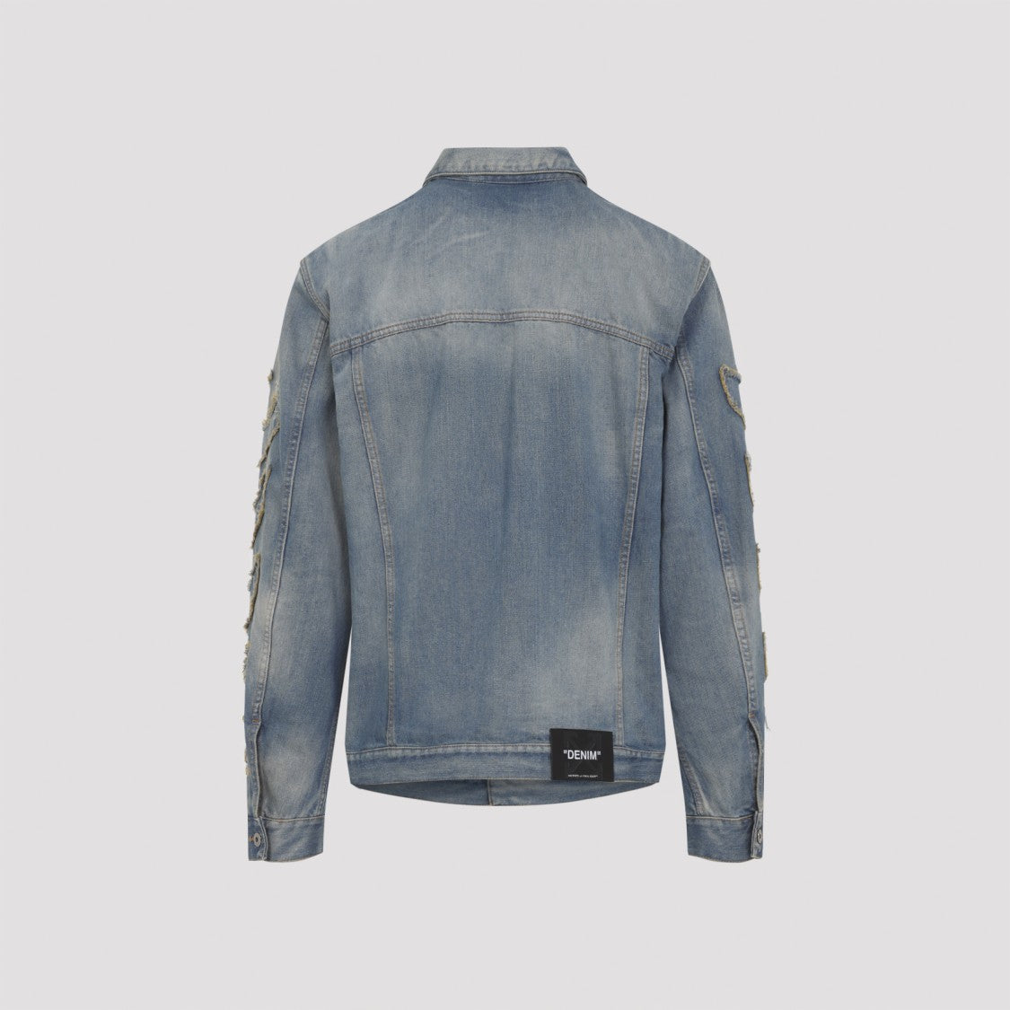 Off-White Denim Jacket With Frayed Diagonal Stripes