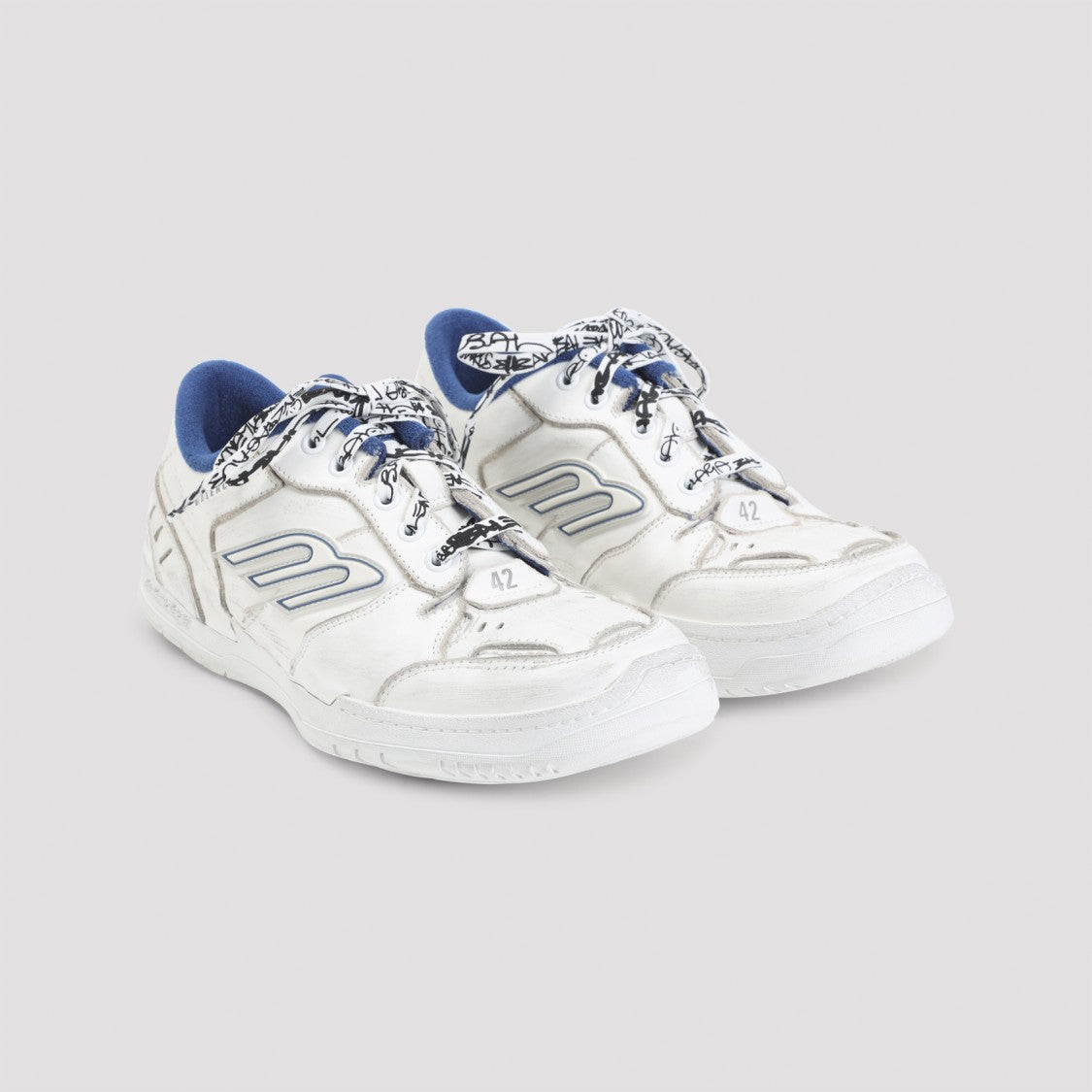 Balenciaga White Leather Low-Top Sneakers With Vintage Accents