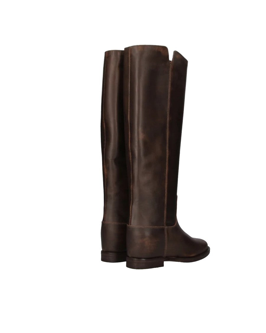 Via Roma 15 Smoke Dark Brown Pull-On Worn Finish Leather Boots