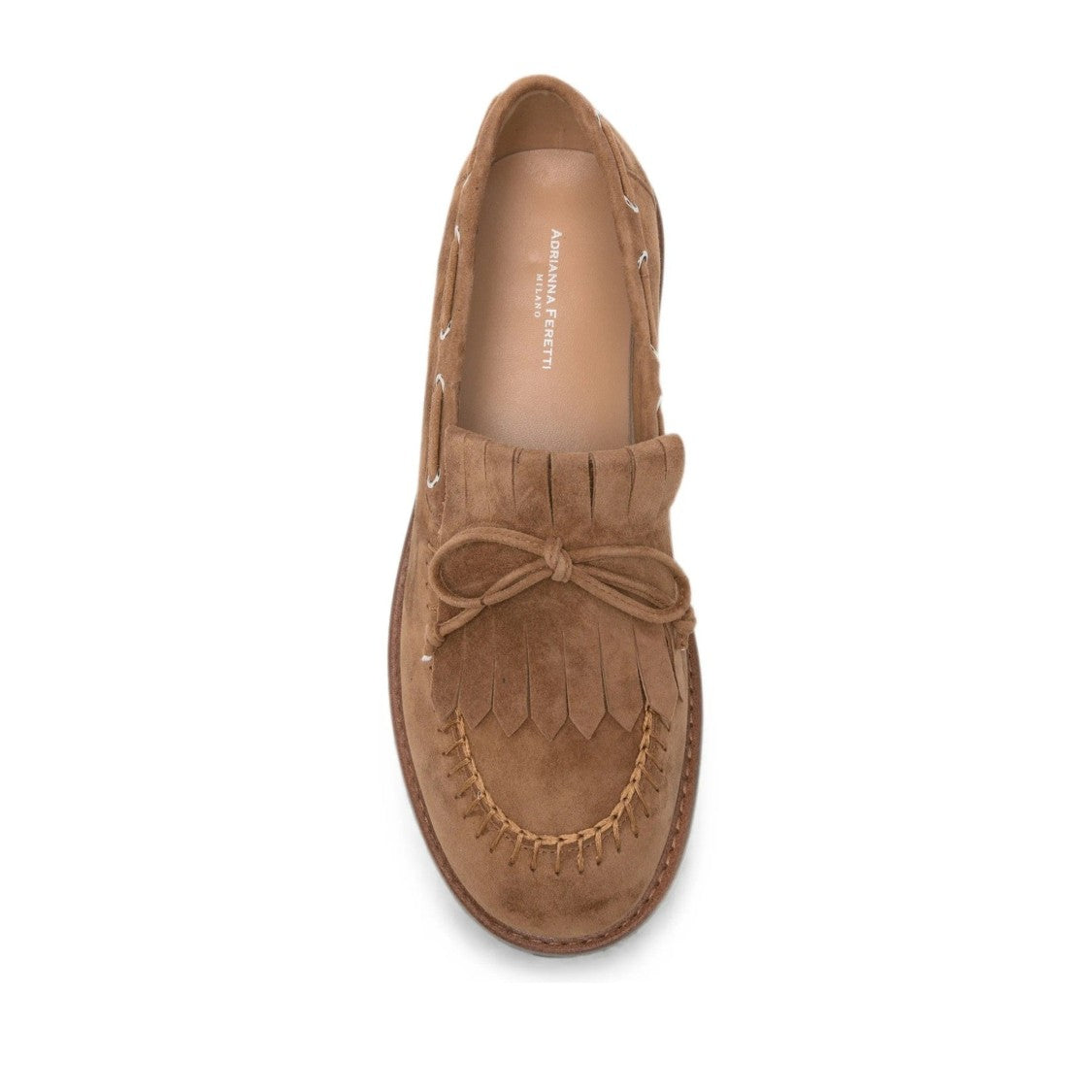 Adrianna Feretti Brown Decorative Fringe Bow Suede Loafers