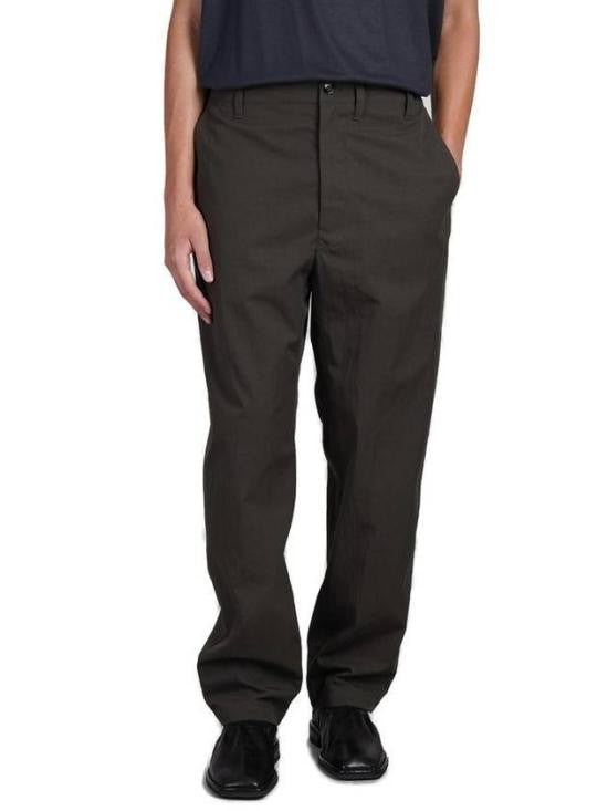 Lemaire Minimalist Brown Straight Pants With Classic Waistband And Relaxed Fit