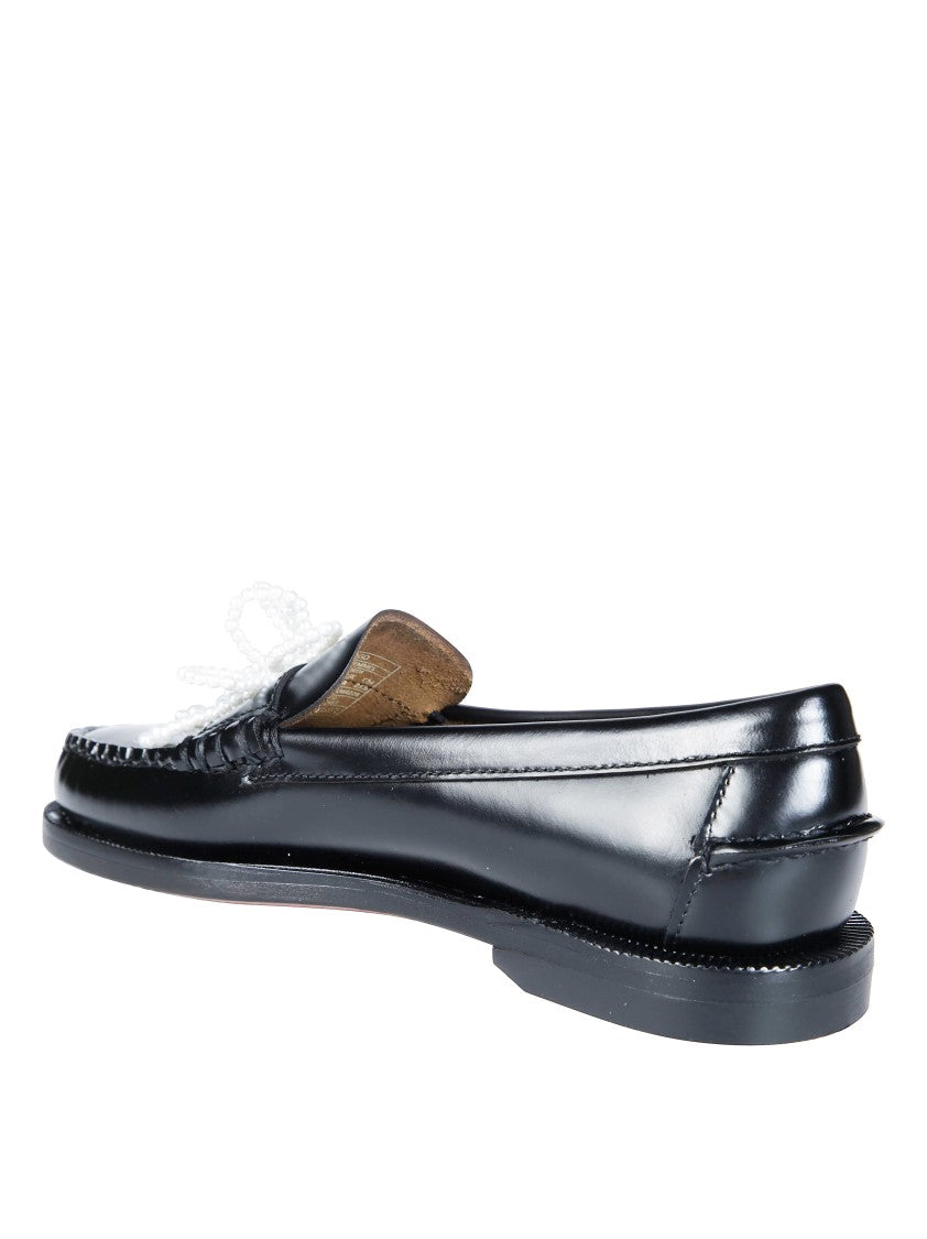 Sebago Polished Black Pearl Bow Loafers