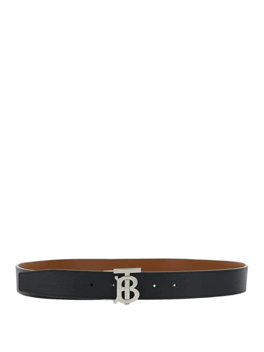 Burberry Textured Calfskin Belt With Interlocking Tb Buckle