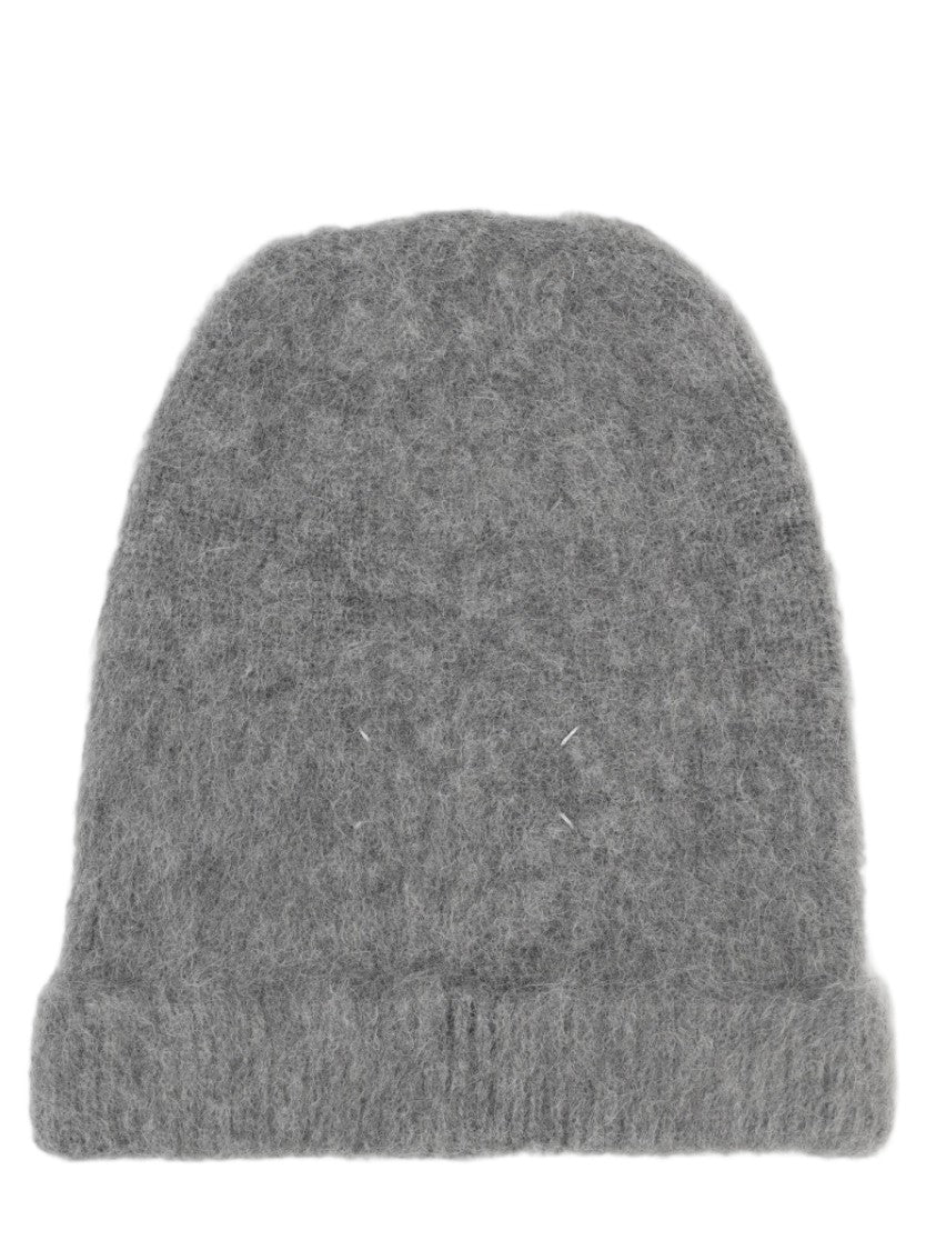 Maison Margiela Textured Grey Knit Folded Cuff Wool-Blend Beanie