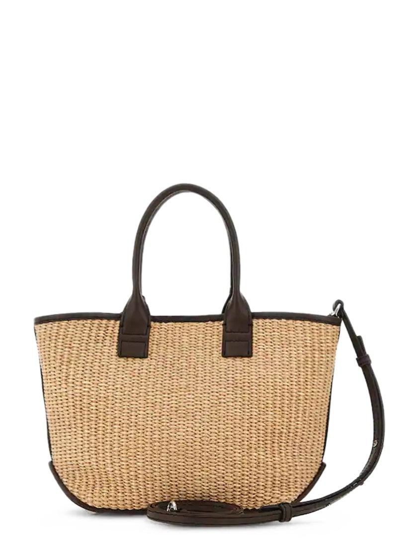Hogan Mini Raffia Shopping Tote With Leather Accents